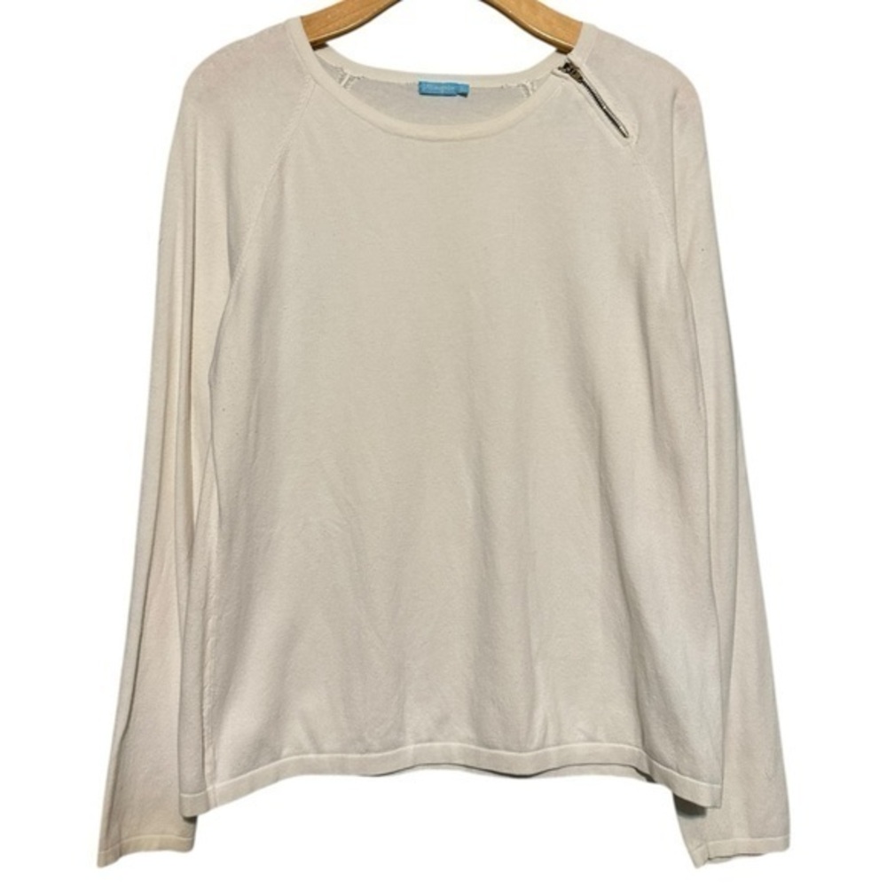 J. McLaughlin Women’s Size L White Cotton Blend Zip Shoulder Long Sleeve Sweater